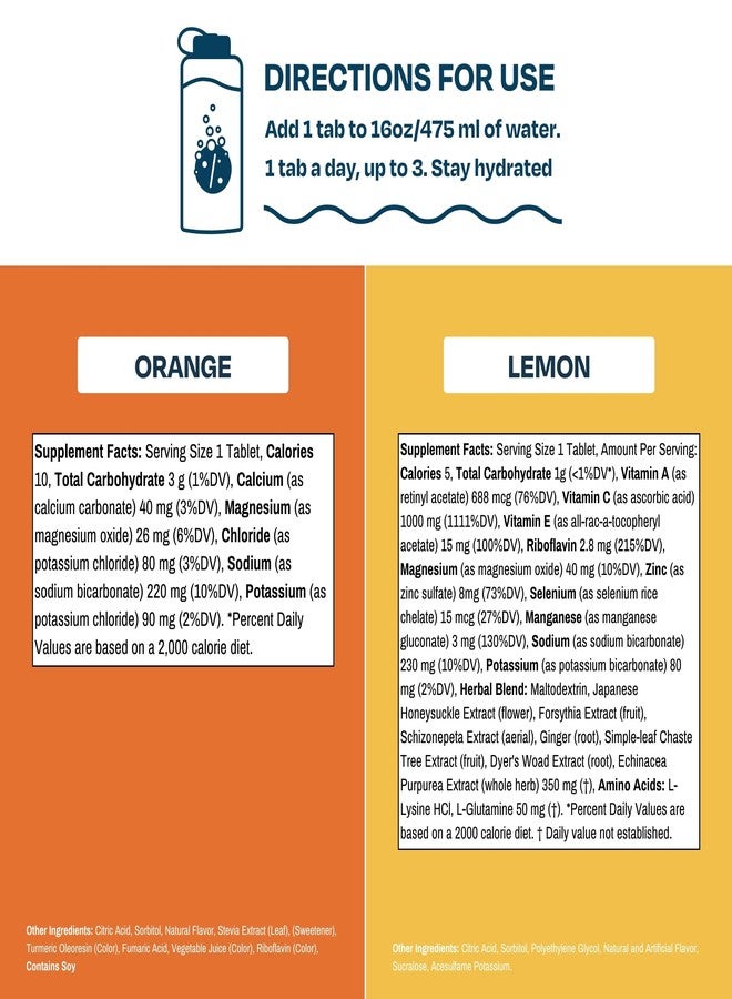 Drinklits Orange Electrolyte Hydration & Lemon Immunity Tablets (6) Tube Combo Pack | Great Taste – Gluten Free – Daily Use | 60 Servings (10 Tablets Per Tube) - Image 4